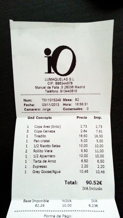 Restaurante IO - Cuenta