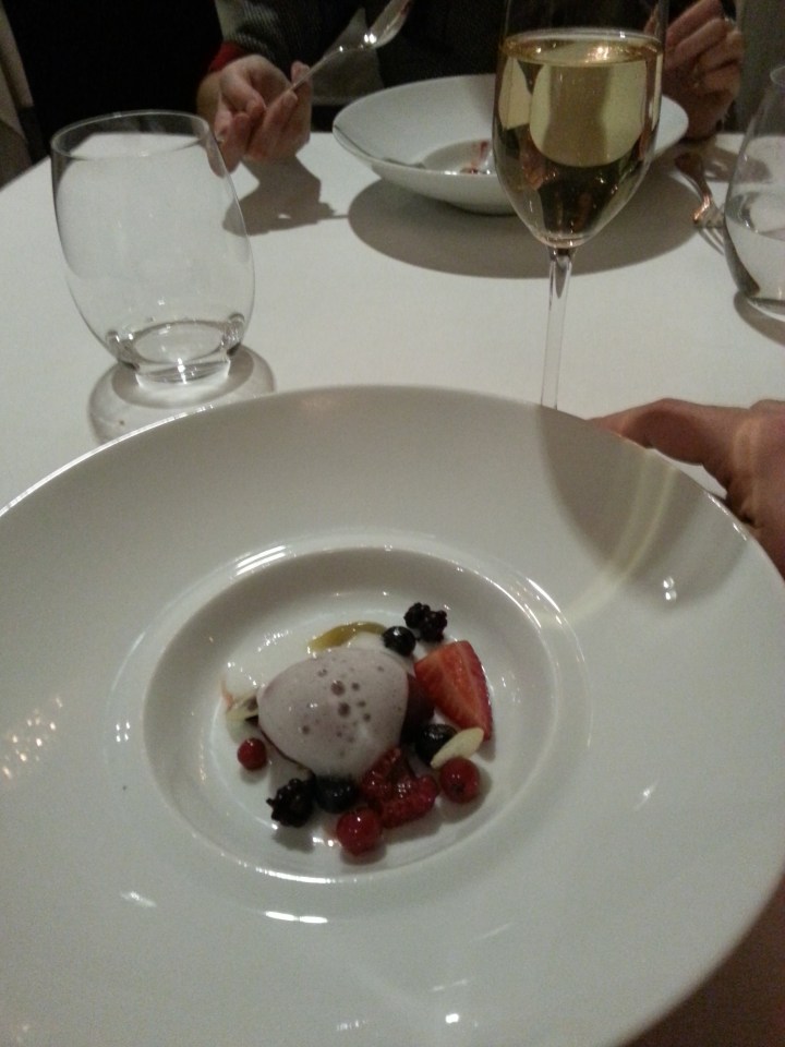 Primer postre. Frutos rojos con espuma de champange