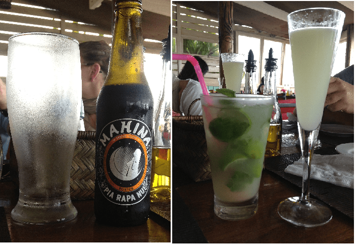 Cerveza Mahina Pia (Rapa Nui), mojito y pisco.