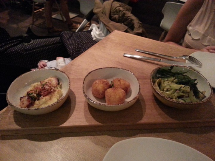 Pulpo braseado, croquetas de jamón y tallarines de calabacín - Slow Montecarmelo