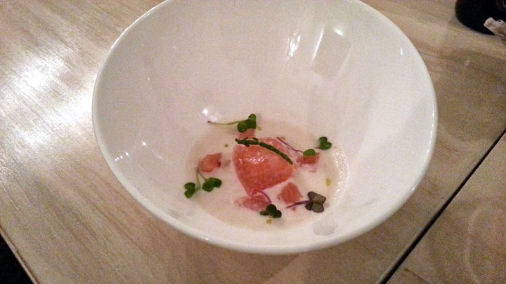 GastroCroquetería de Chema - Ravioli de trucha con crema de espárrago e Idiazabal